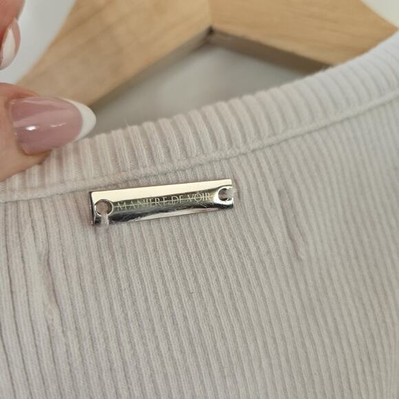 Maniere De Voir Womens Cropped Tank Top 6 White Tacked Ribbed Knit Minimalist - Picture 5 of 8